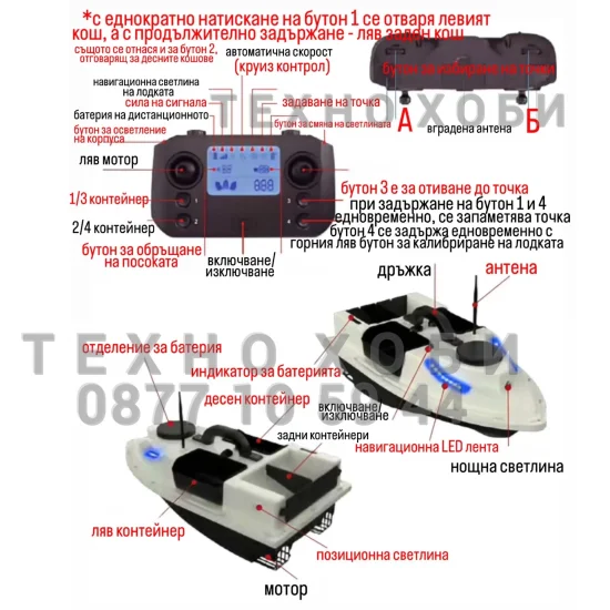Лодки за захранка Лодка за захранка D19 с GPS 100 точки, сонар + ПОДАРЪК сак за лодка, зарядно 12V, гумен калъф за дистанционно, резервни перки